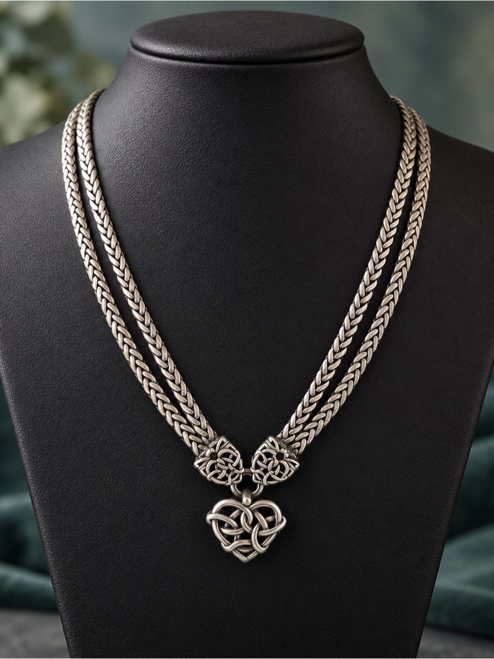 Brighton Retired Quad Celtic Knot Heart Double Chain Necklace 16–18” Silver